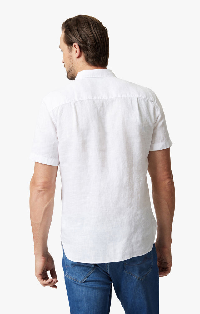 34 Heritage Linen Short Sleeve Shirt Bright White SS24-Men's Shirts-Brooklyn-Vancouver-Yaletown-Canada