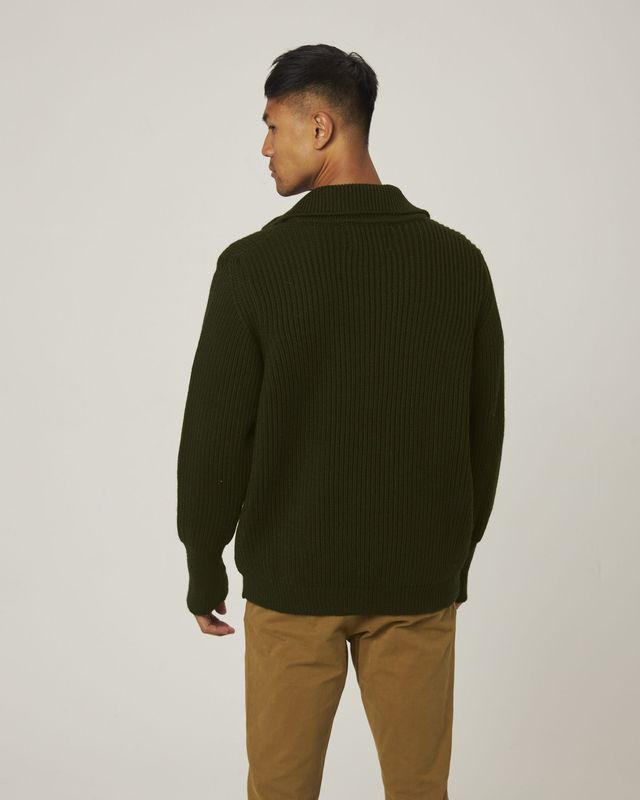 Peregrine Fisherman Cardigan - Olive-Men's Sweaters-Brooklyn-Vancouver-Yaletown-Canada
