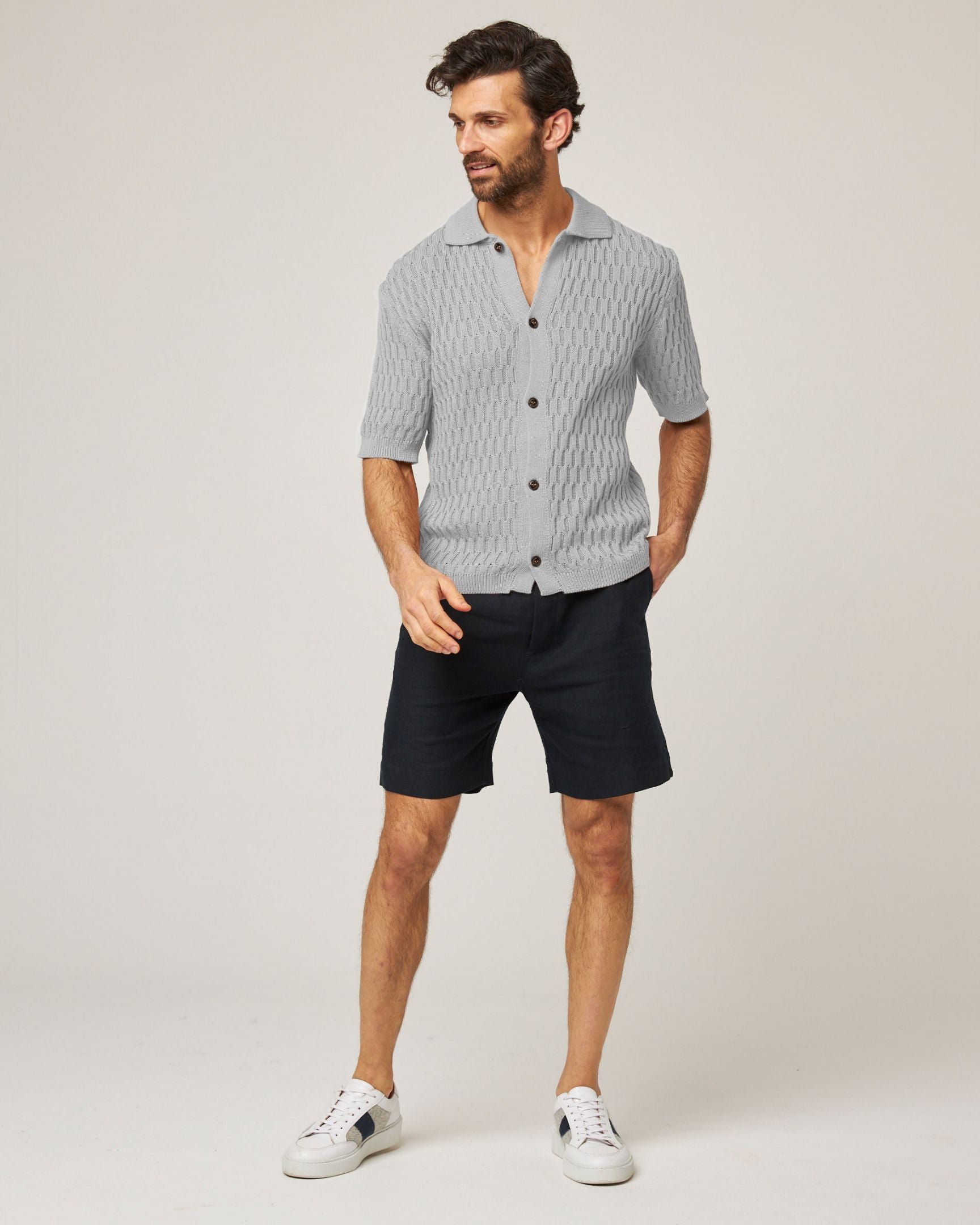 Peregrine Cove Knitted Shirt SS Washed Denim-Men&#39;s Shirts-Brooklyn-Vancouver-Yaletown-Canada