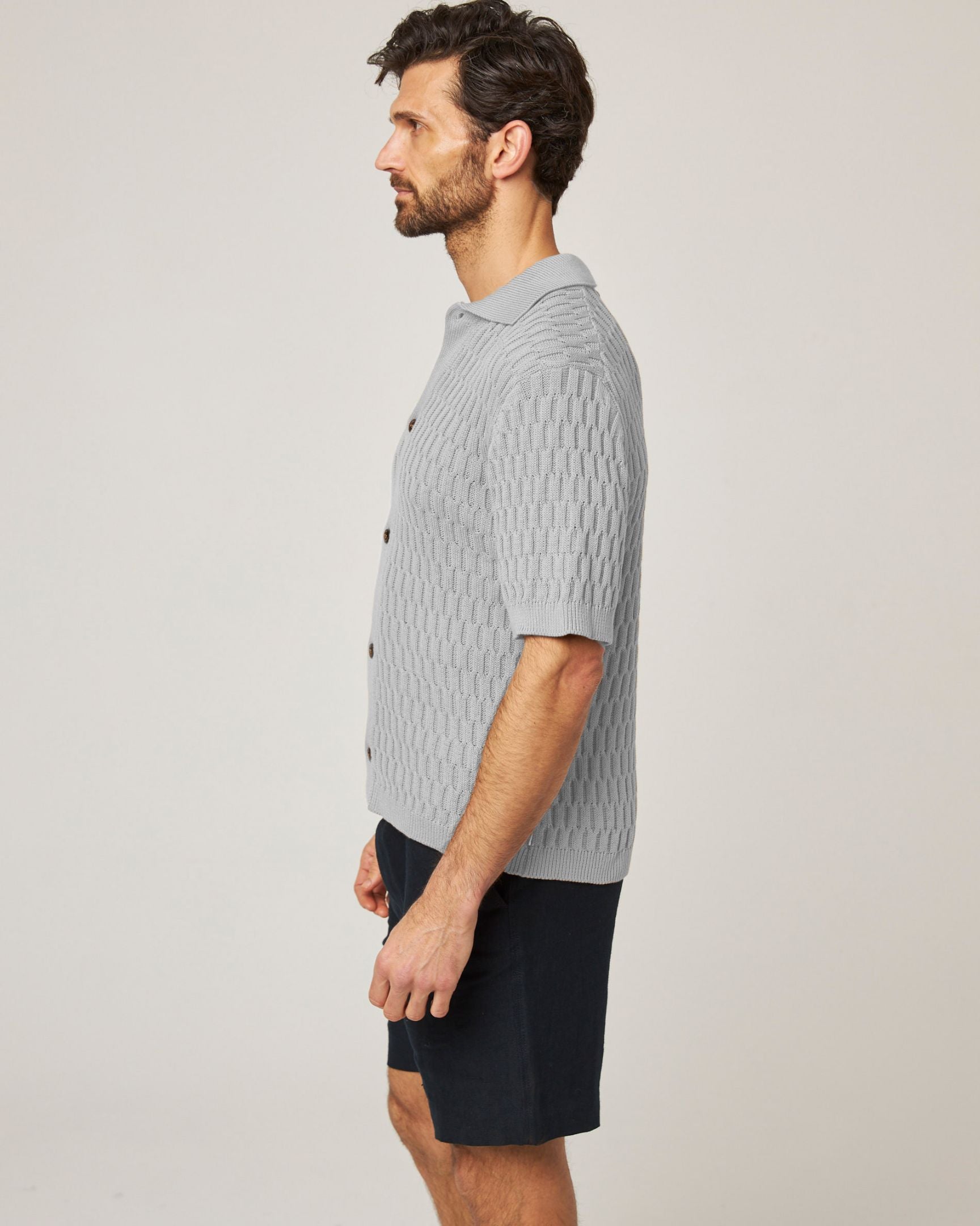Peregrine Cove Knitted Shirt SS Washed Denim-Men&#39;s Shirts-Brooklyn-Vancouver-Yaletown-Canada