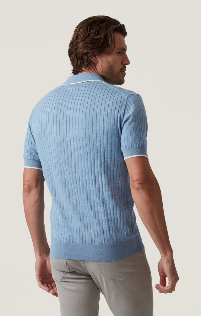34 Heritage Polo Sweater - Blue-Men's Sweaters-Brooklyn-Vancouver-Yaletown-Canada